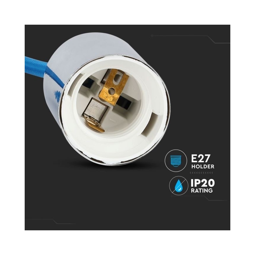 Power cable 1xE27/60W/230V blue/shiny chrome