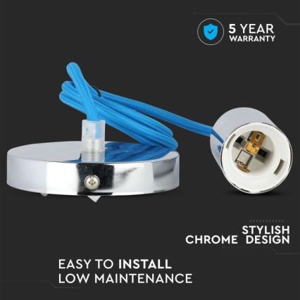 Power cable 1xE27/60W/230V blue/shiny chrome