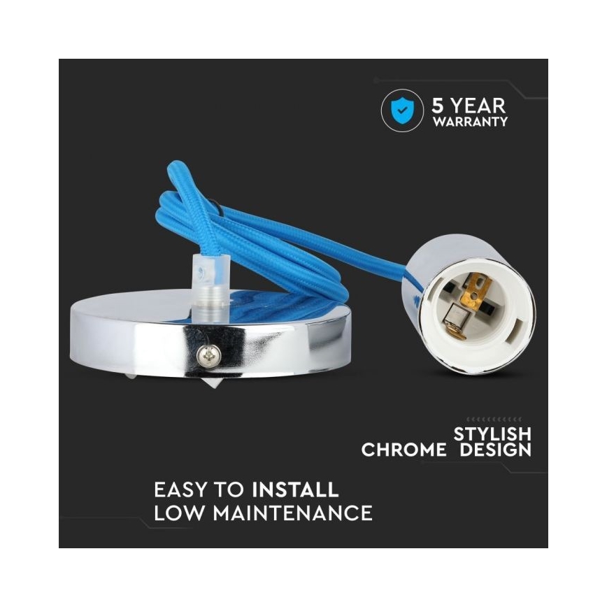 Power cable 1xE27/60W/230V blue/shiny chrome