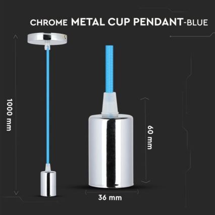 Power cable 1xE27/60W/230V blue/shiny chrome