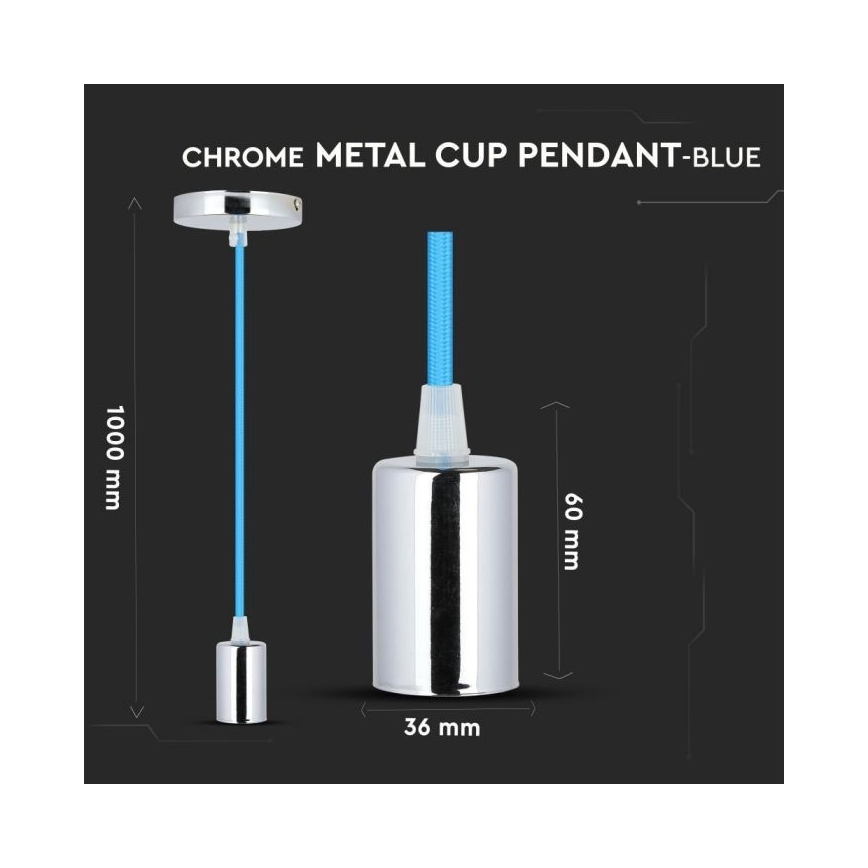 Power cable 1xE27/60W/230V blue/shiny chrome