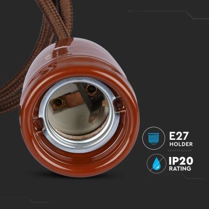 Power cable 1xE27/60W/230V brown/porcelain