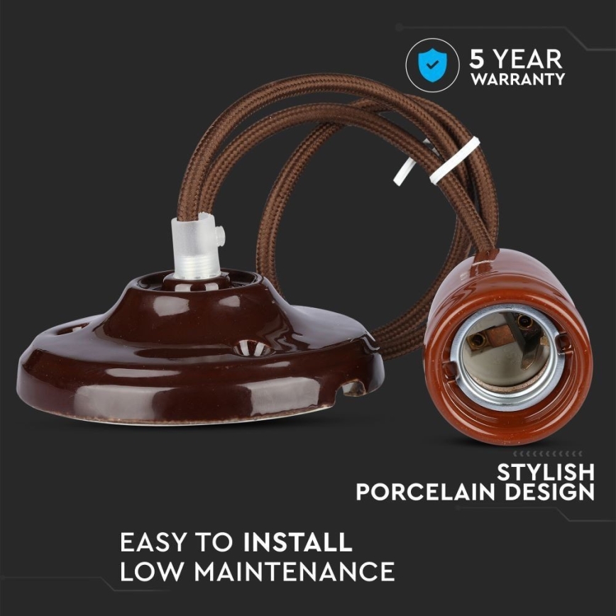 Power cable 1xE27/60W/230V brown/porcelain