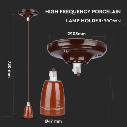 Power cable 1xE27/60W/230V brown/porcelain