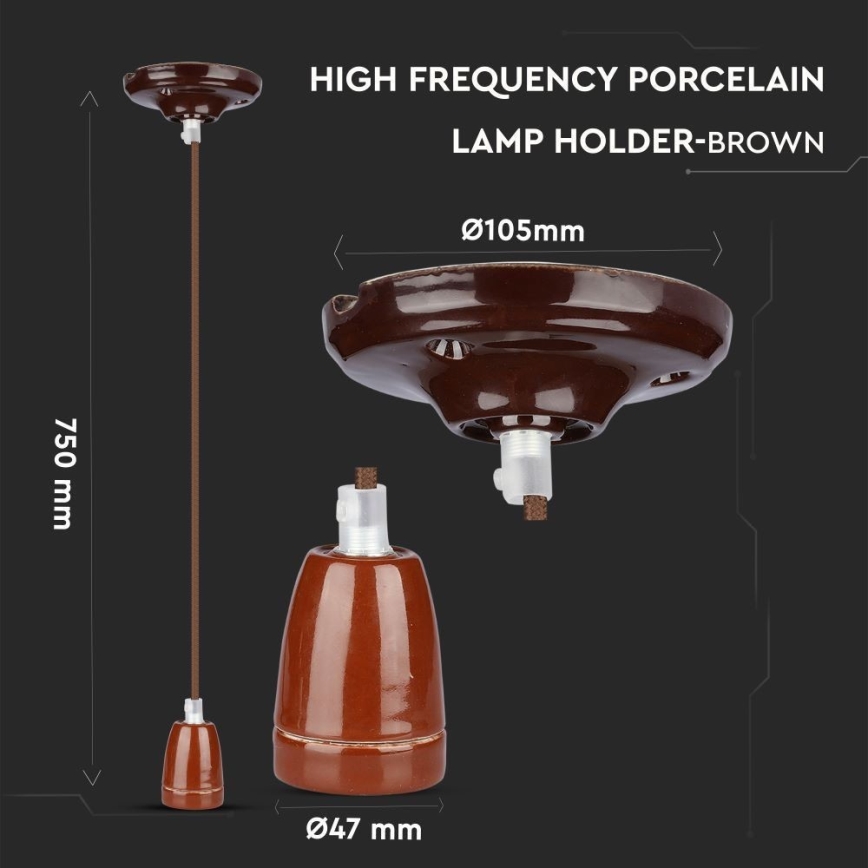 Power cable 1xE27/60W/230V brown/porcelain