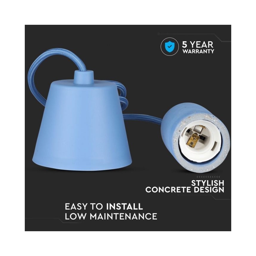 Power cable 1xE27/60W/230V concrete/blue
