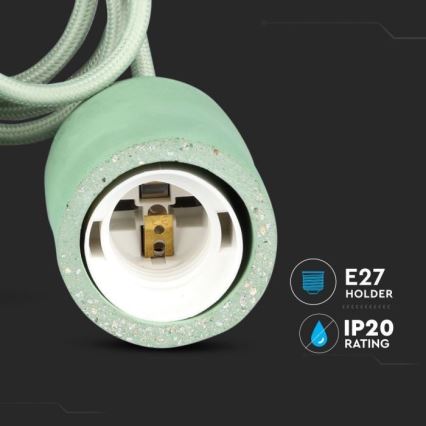 Power cable 1xE27/60W/230V concrete/green