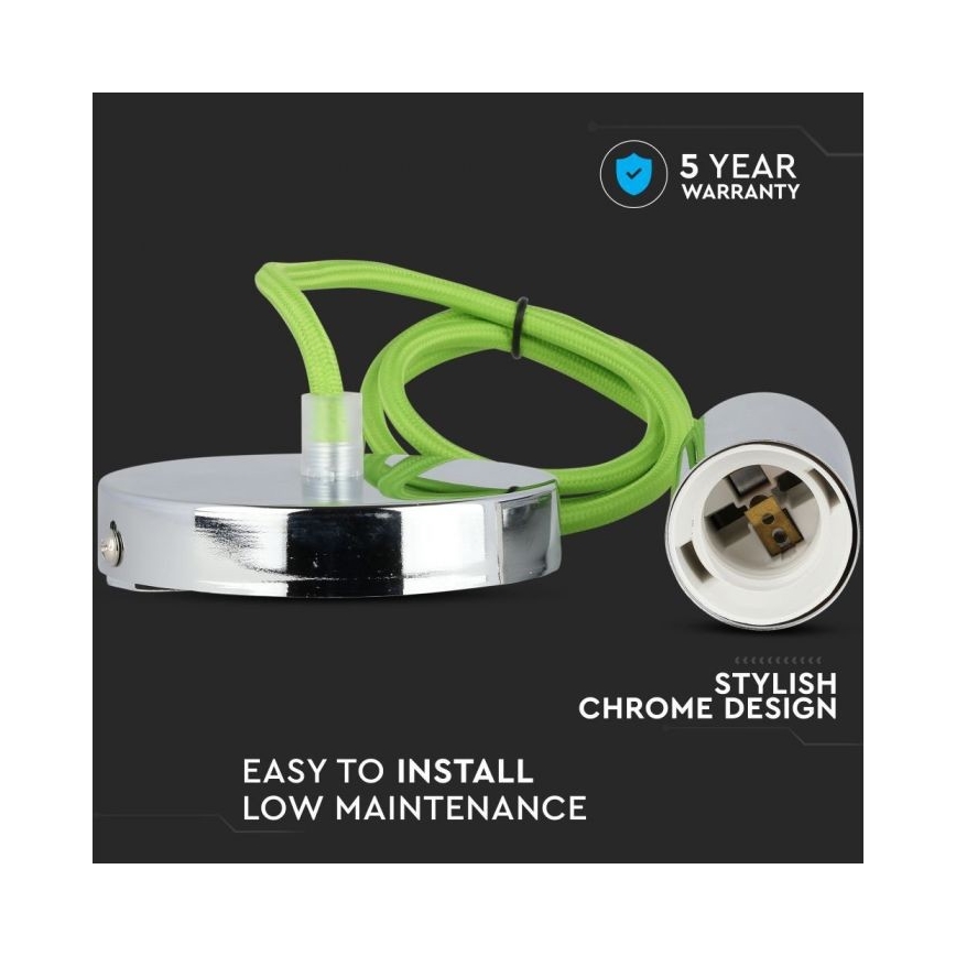 Power cable 1xE27/60W/230V green/shiny chrome