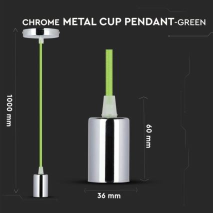 Power cable 1xE27/60W/230V green/shiny chrome