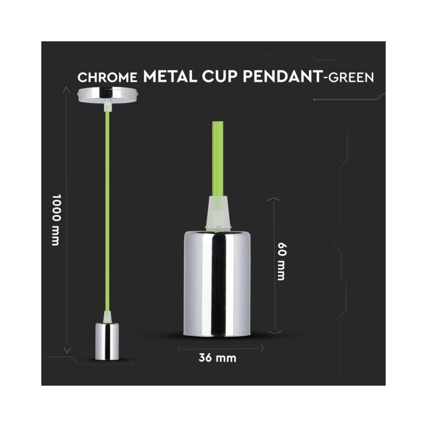 Power cable 1xE27/60W/230V green/shiny chrome