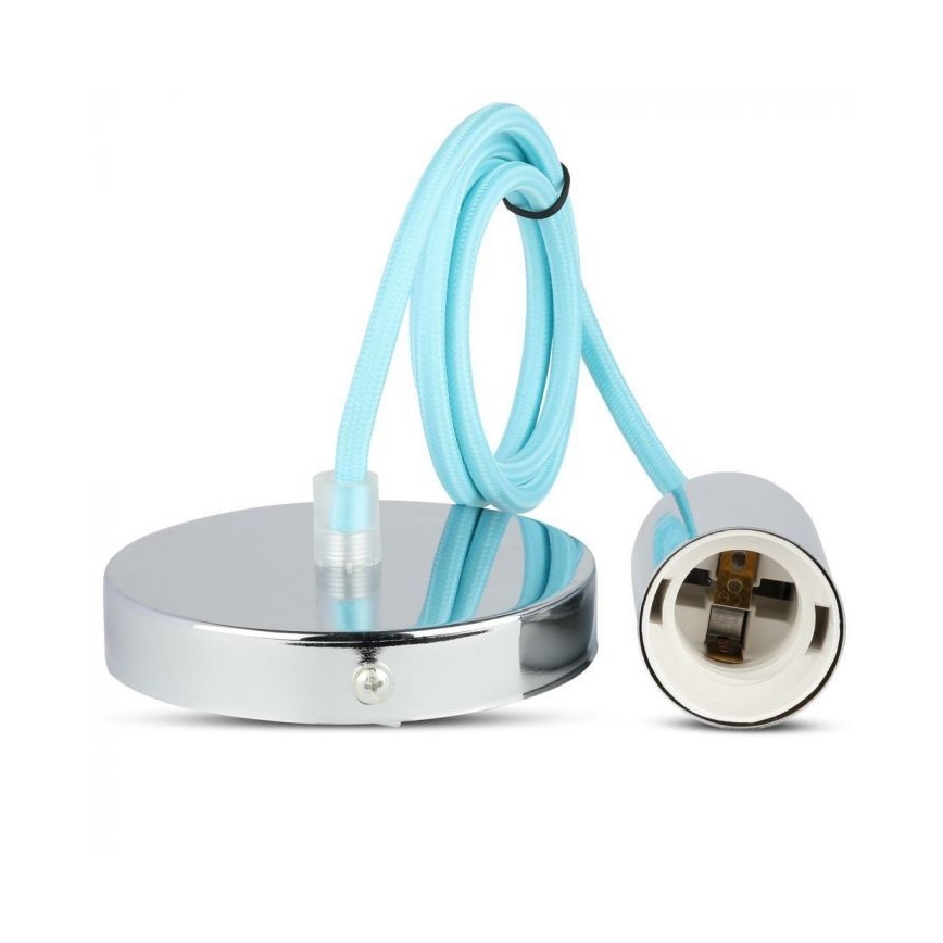 Power cable 1xE27/60W/230V light blue/shiny chrome
