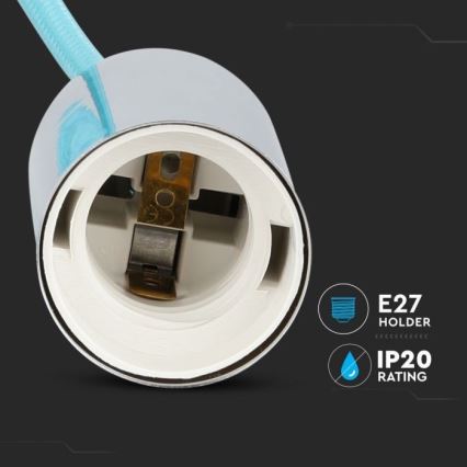 Power cable 1xE27/60W/230V light blue/shiny chrome