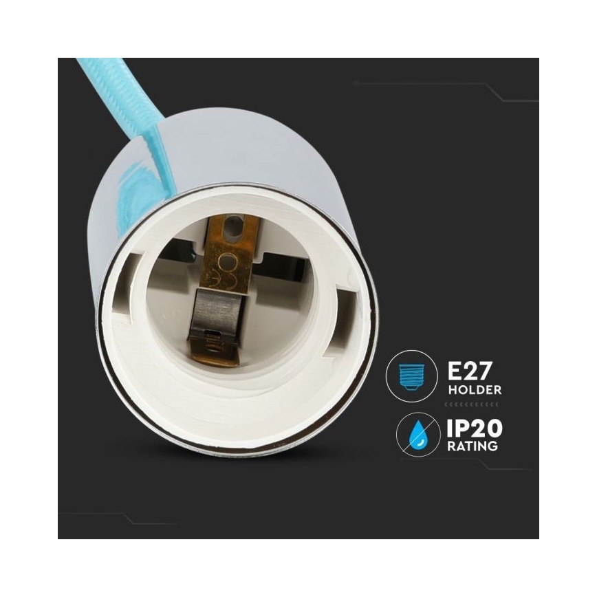 Power cable 1xE27/60W/230V light blue/shiny chrome