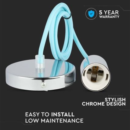 Power cable 1xE27/60W/230V light blue/shiny chrome