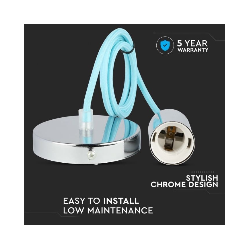 Power cable 1xE27/60W/230V light blue/shiny chrome