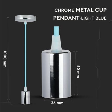 Power cable 1xE27/60W/230V light blue/shiny chrome