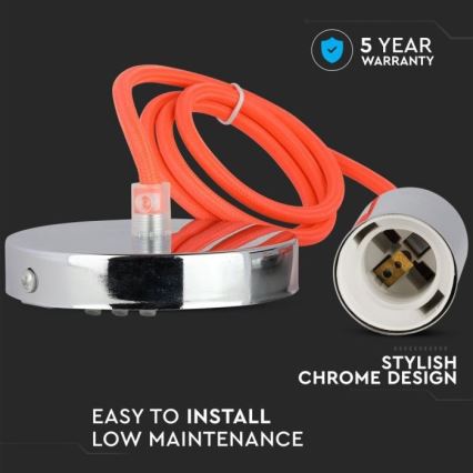 Power cable 1xE27/60W/230V orange/shiny chrome