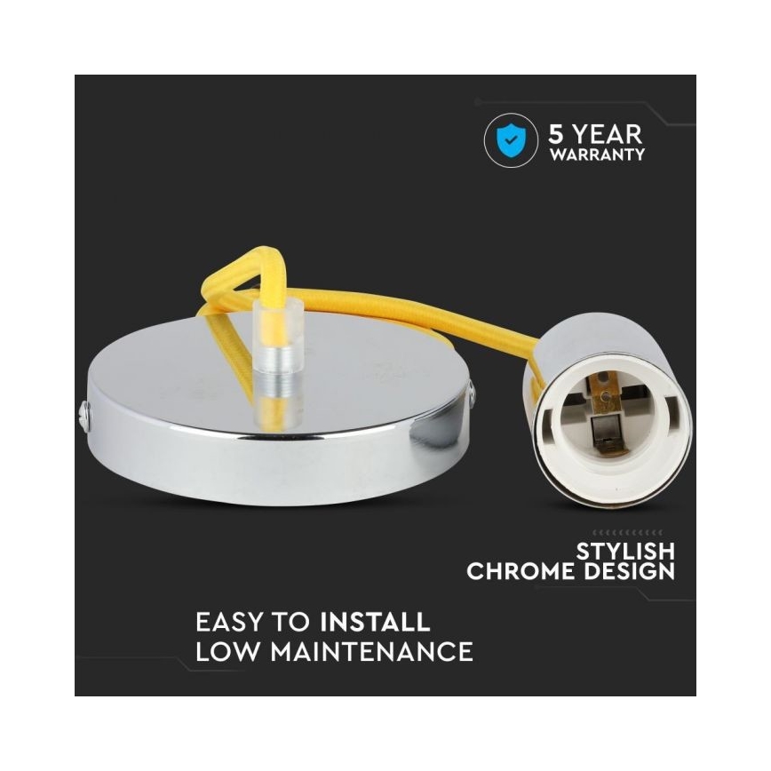 Power cable 1xE27/60W/230V yellow/shiny chrome
