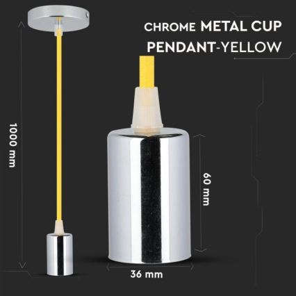 Power cable 1xE27/60W/230V yellow/shiny chrome
