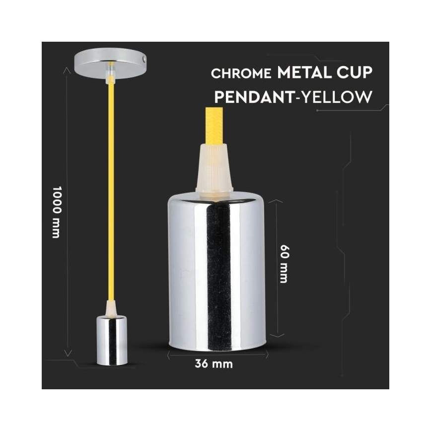 Power cable 1xE27/60W/230V yellow/shiny chrome