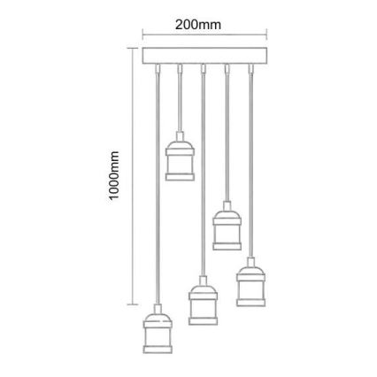 Power cable 5xE27/60W/230V bronze