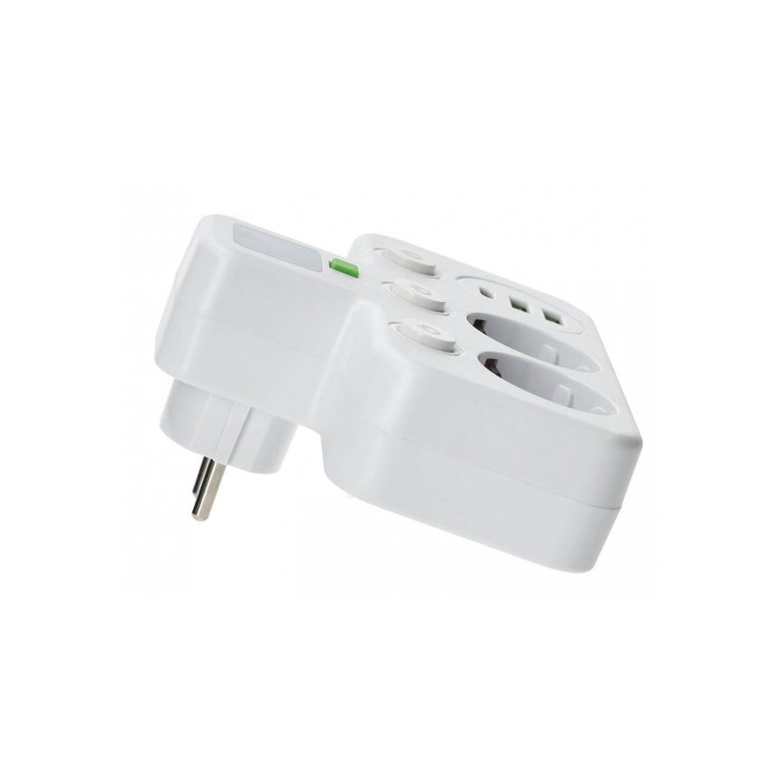 LINEA PRO power strip with switch and LED lighting – 2 Schuko sockets + 3× USB (A/C), 4000K, white