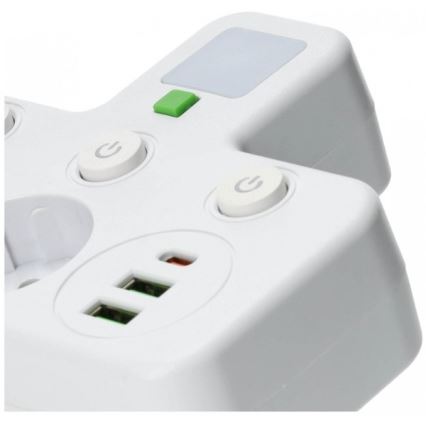 LINEA PRO power strip with switch and LED lighting – 2 Schuko sockets + 3× USB (A/C), 4000K, white