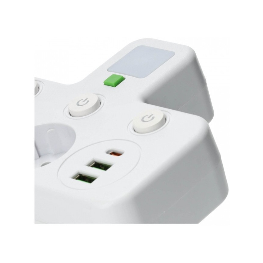 LINEA PRO power strip with switch and LED lighting – 2 Schuko sockets + 3× USB (A/C), 4000K, white