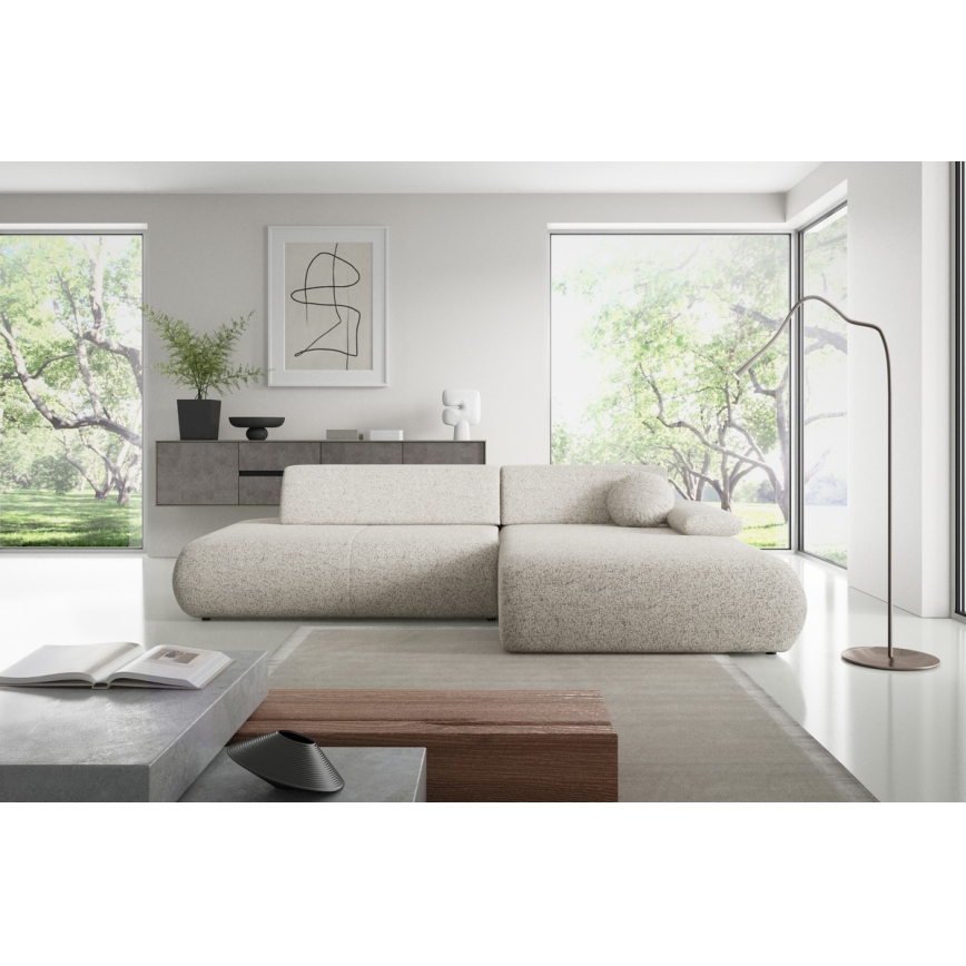 PRATO Right-Hand L-Shaped Corner Sofa Bed with Storage, Beige