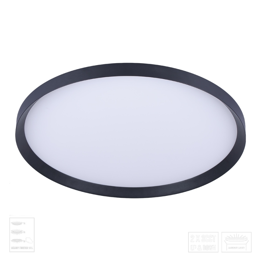 Prezent 17311 - ADRA LED ceiling light 42W (230V) + 13W LED, selectable 3000/4000/6000K, Ø 48.5 cm, black