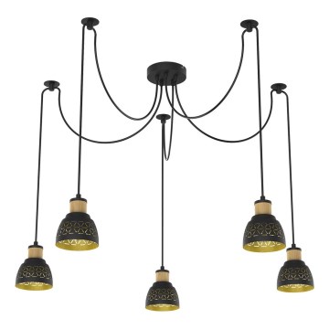 Prezent 27525 - Chandelier on a string MESCALA 5xE14/40W/230V spider black/rubber tree