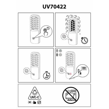 Prezent 70422 - Portable disinfect germicidal lamp UVC/2,5W/5V USB