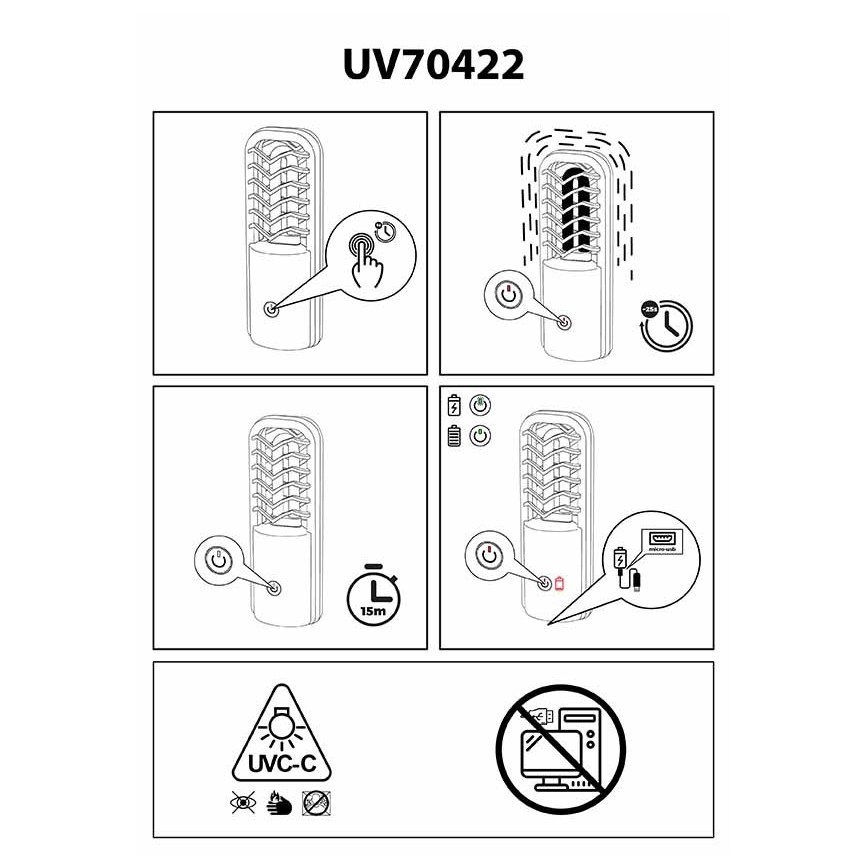 Prezent 70422 - Portable disinfect germicidal lamp UVC/2,5W/5V USB