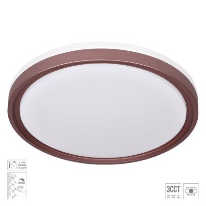 Prezent 71344 - FLOREN Dimmable LED ceiling light, 30W/230V, 3000/4000/6500K, Ø 41.5 cm, brown