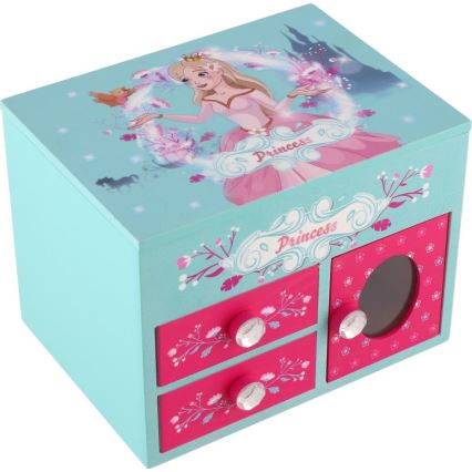 PRINCESS Jewelry Box with Mirror — Pink/Blue