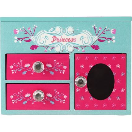 PRINCESS Jewelry Box with Mirror — Pink/Blue