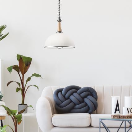 Pull-down chandelier CHIARA 1xE27/60W/230V silver/beige/beech