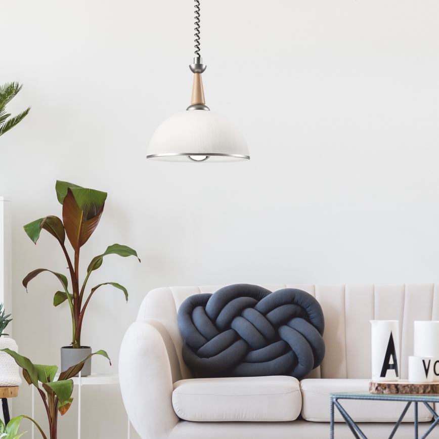 Pull-down chandelier CHIARA 1xE27/60W/230V silver/beige/beech