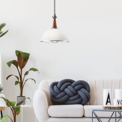 Pull-down chandelier CHIARA 1xE27/60W/230V silver/brown/beech