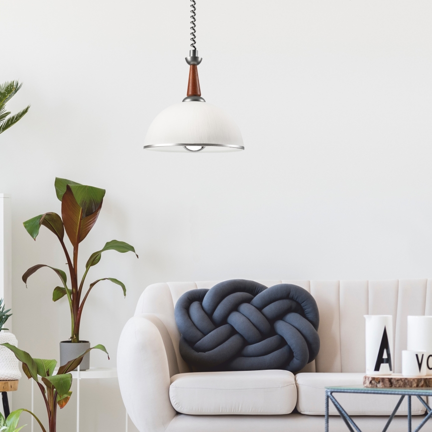 Pull-down chandelier CHIARA 1xE27/60W/230V silver/brown/beech