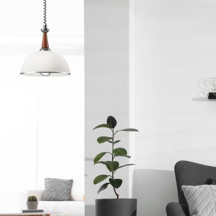 Pull-down chandelier CHIARA 1xE27/60W/230V silver/brown/beech