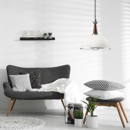 Pull-down chandelier CHIARA 1xE27/60W/230V silver/dark brown/beech