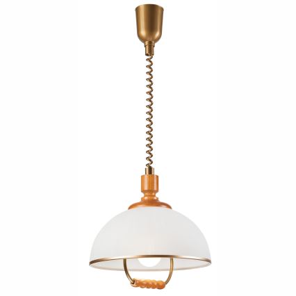 Pull-down chandelier RAMONA 1xE27/60W/230V beige/brown/pine