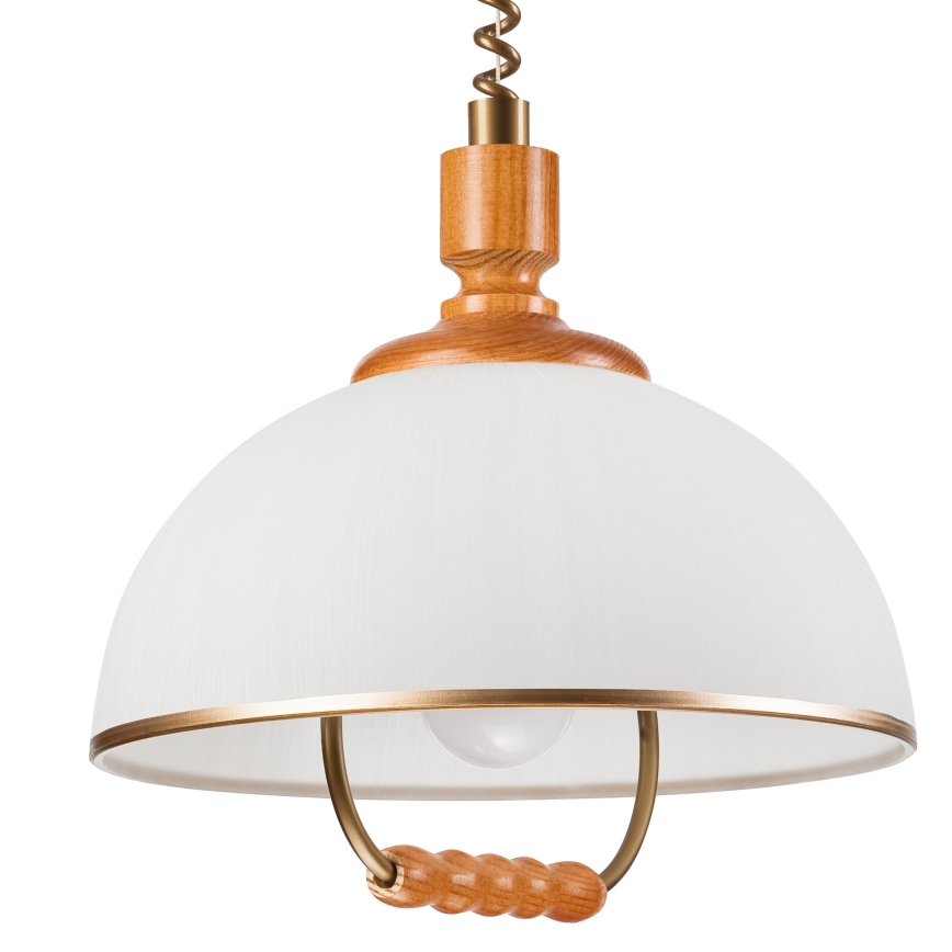 Pull-down chandelier RAMONA 1xE27/60W/230V beige/brown/pine