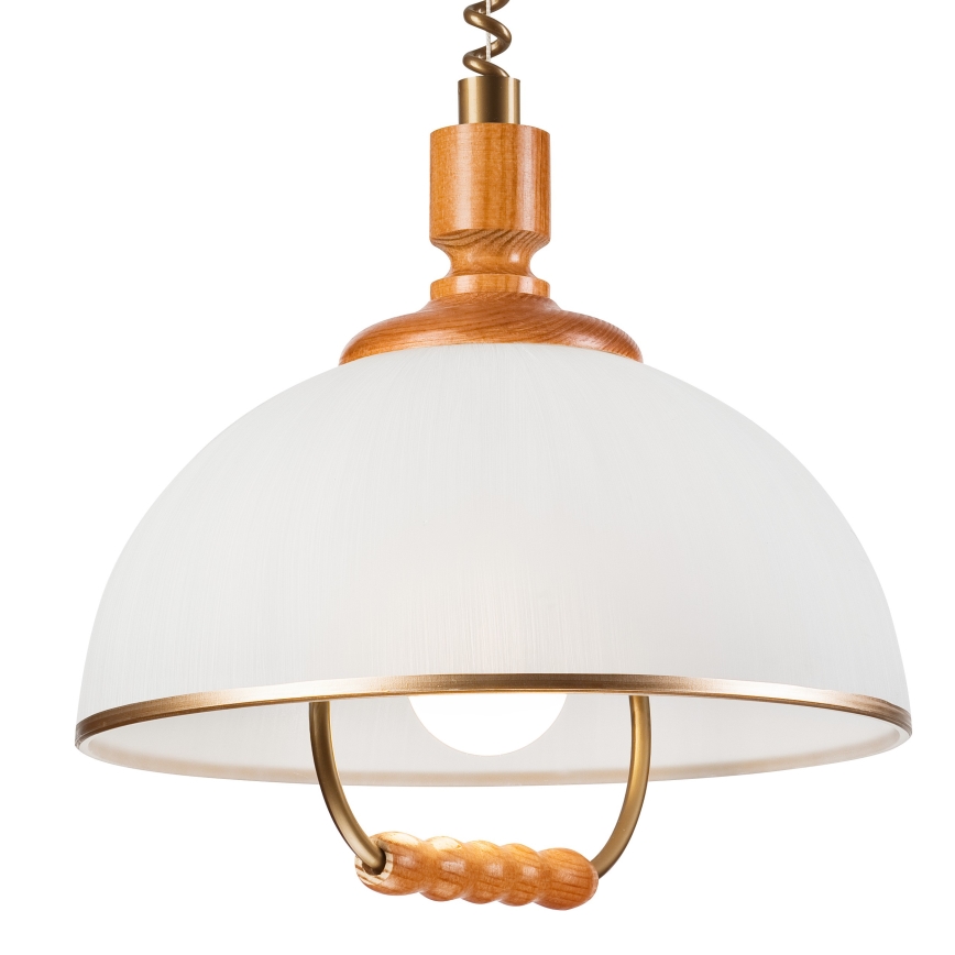 Pull-down chandelier RAMONA 1xE27/60W/230V beige/brown/pine