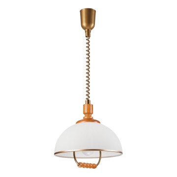 Pull-down chandelier RAMONA 1xE27/60W/230V beige/brown/pine