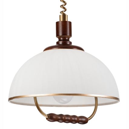Pull-down chandelier RAMONA 1xE27/60W/230V beige/dark brown/pine