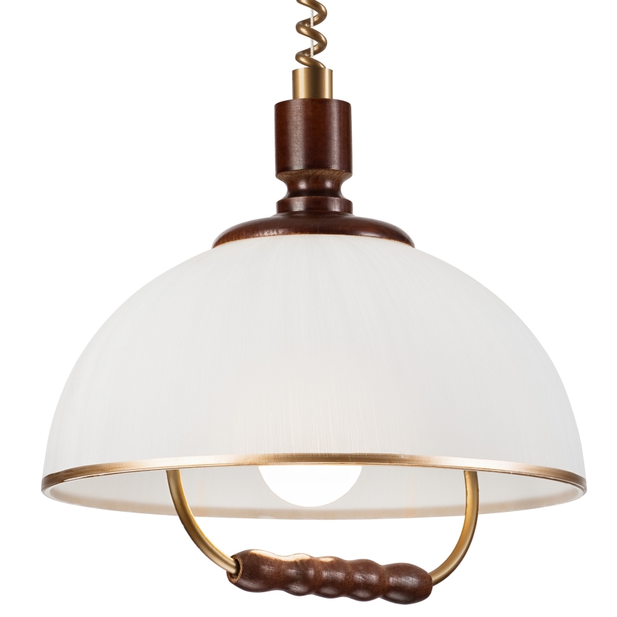 Pull-down chandelier RAMONA 1xE27/60W/230V beige/dark brown/pine