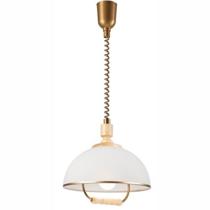 Pull-down chandelier RAMONA 1xE27/60W/230V beige/light brown/pine