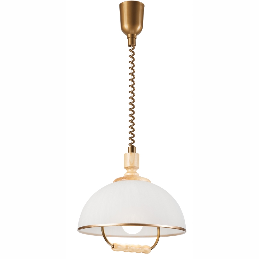 Pull-down chandelier RAMONA 1xE27/60W/230V beige/light brown/pine